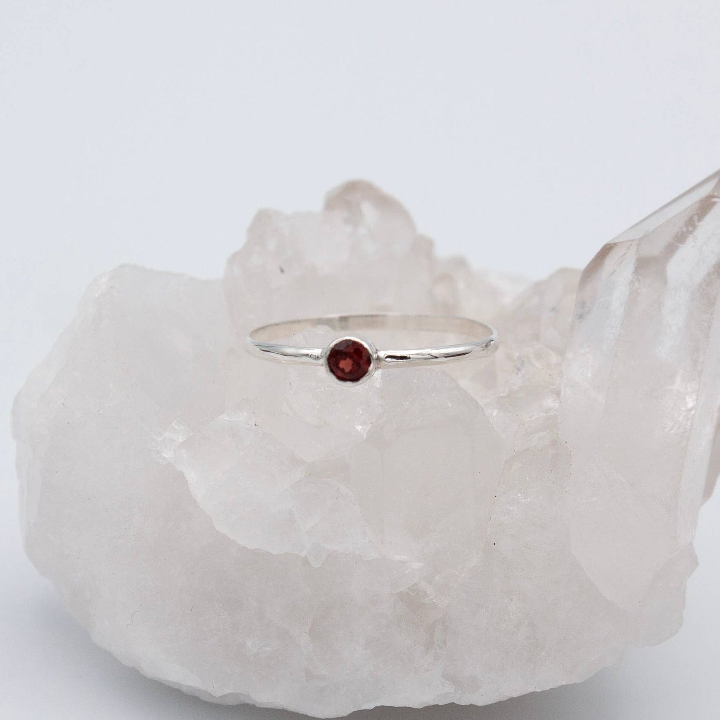 Dainty Garnet Tube Ring | 925 Sterling Silver Jewelry