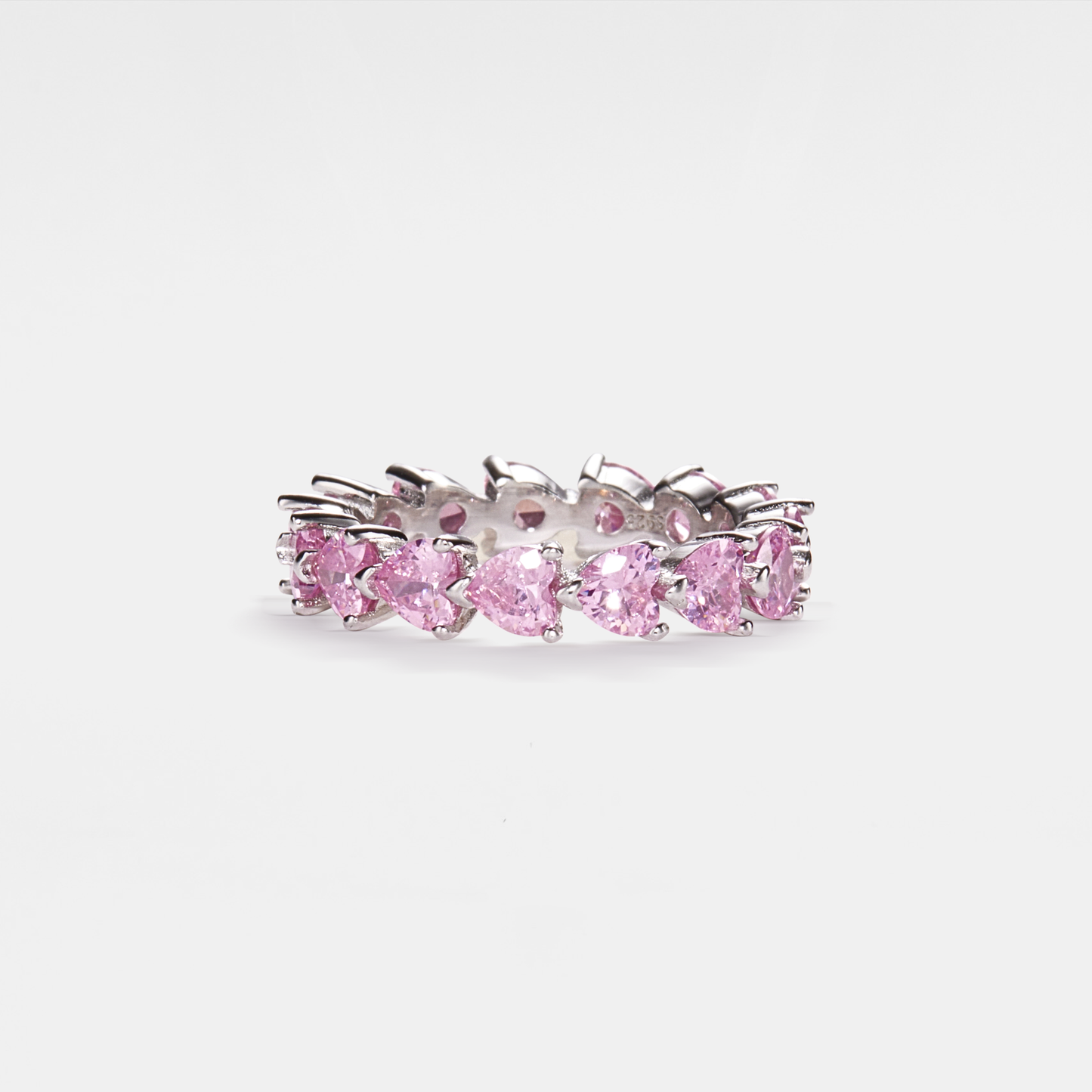 Pink Heart Pave Setting Eternity Ring | 925 Sterling Silver Jewelry