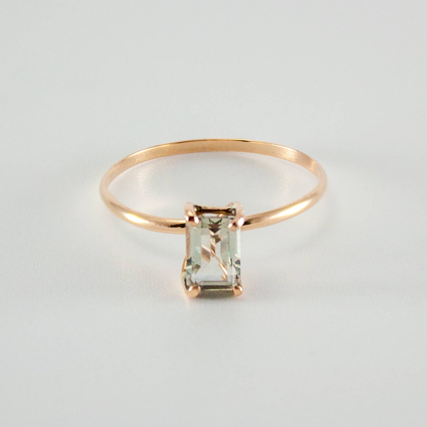 Green Amethyst Four Prong 14K Gold Filled Solitaire Ring