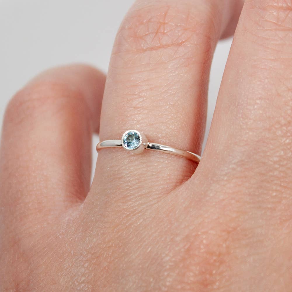 Dainty Blue Topaz Solitaire Tube Sterling Silver Ring | 925 Sterling Silver Jewelry