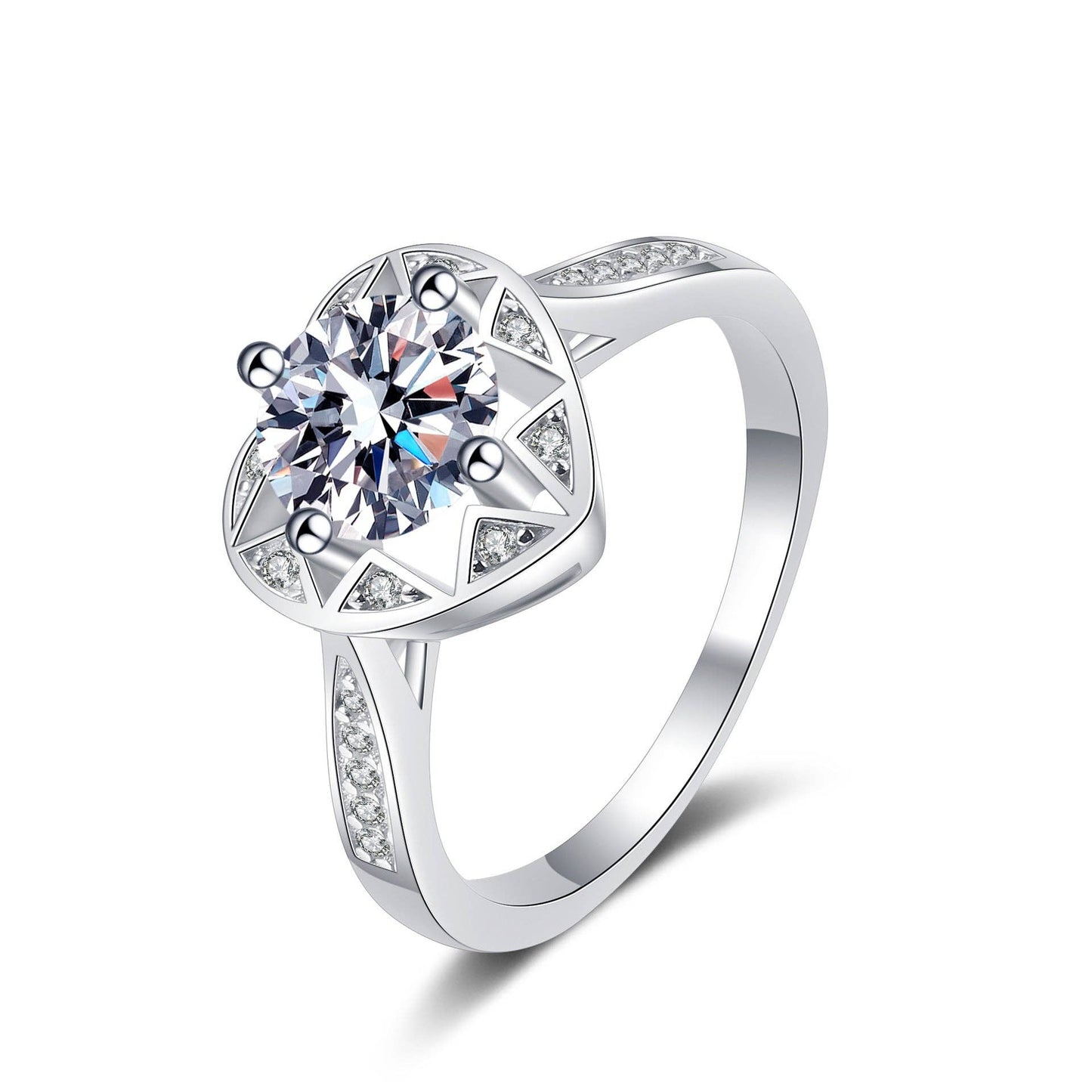 Emma Ring: Moissanite Heart Engagement Ring | 925 Sterling Silver Jewelry