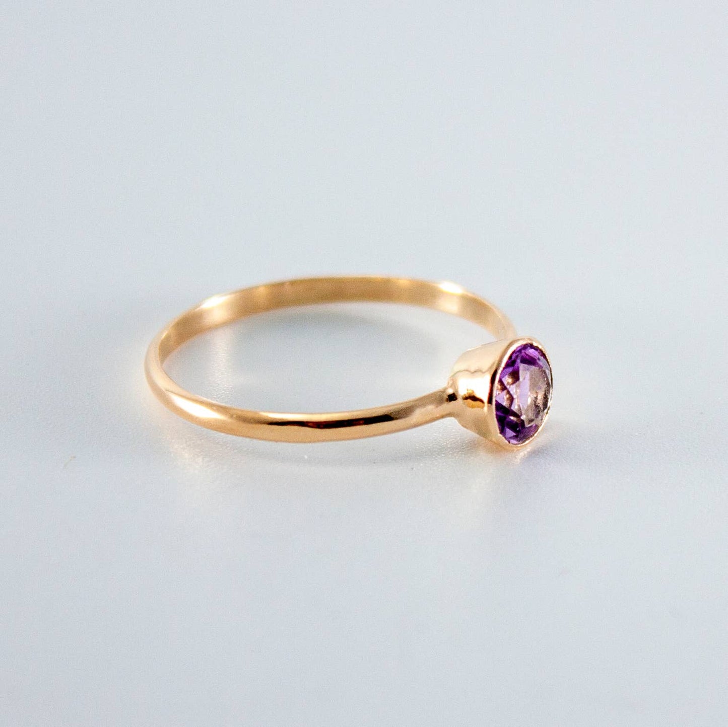 Pink Amethyst Bezel 14k Gold Filled Ring Size 6