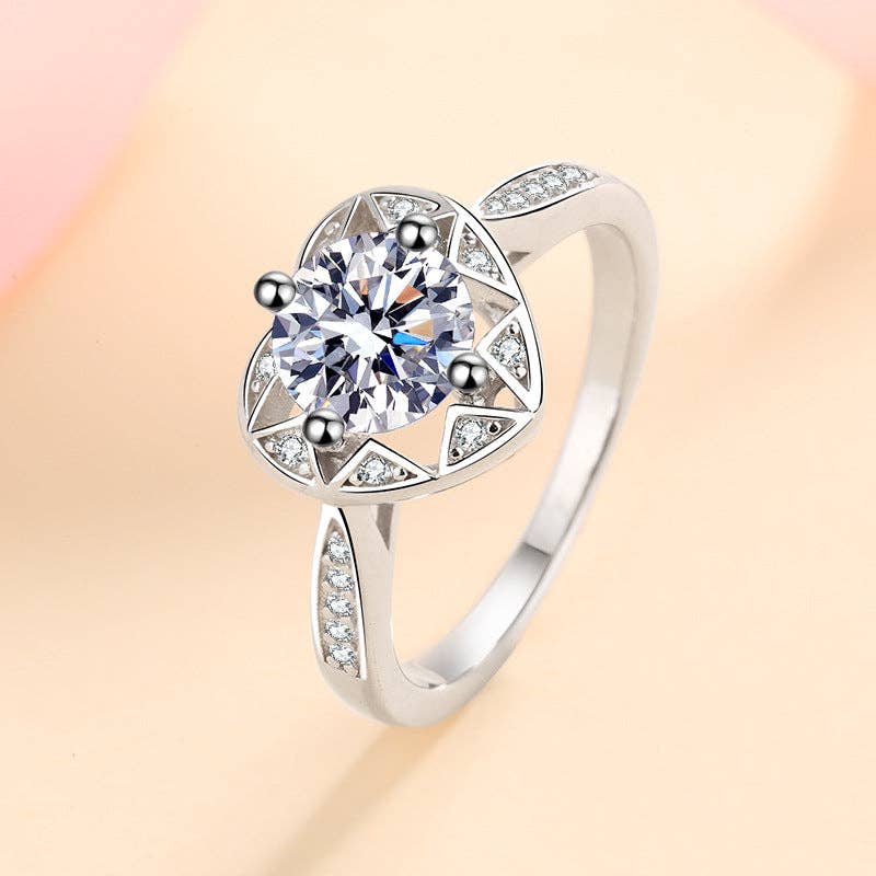 Emma Ring: Moissanite Heart Engagement Ring | 925 Sterling Silver Jewelry