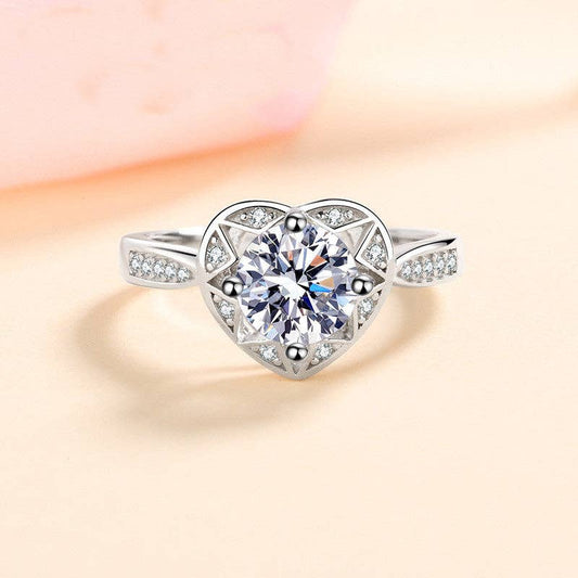 Emma Ring: Moissanite Heart Engagement Ring | 925 Sterling Silver Jewelry