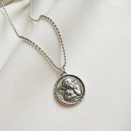 Cherub Round Pendant | 925 Sterling Silver Jewelry