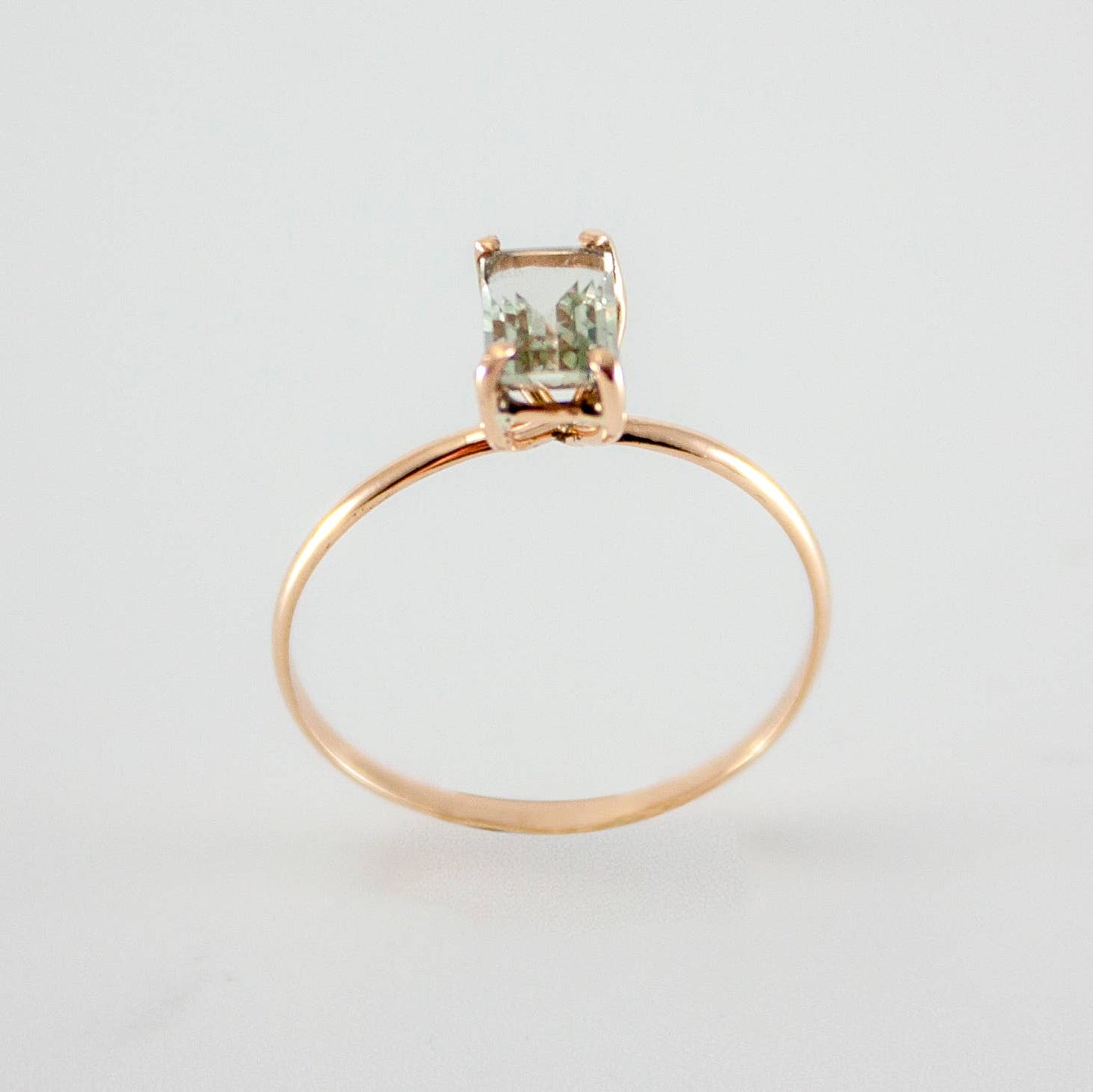 Green Amethyst Four Prong 14K Gold Filled Solitaire Ring