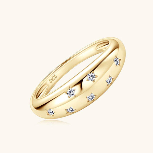 Moissanite Star Wedding Band Ring in 925 Sterling Silver: Gold