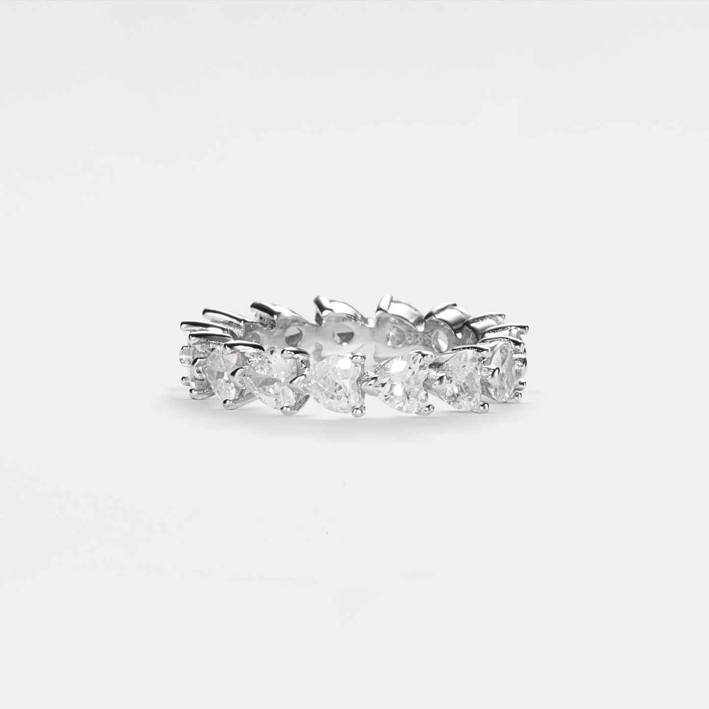 Pink Heart Pave Setting Eternity Ring | 925 Sterling Silver Jewelry