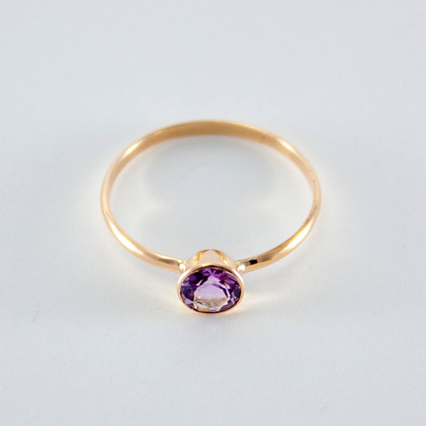 Pink Amethyst Bezel 14k Gold Filled Ring Size 6