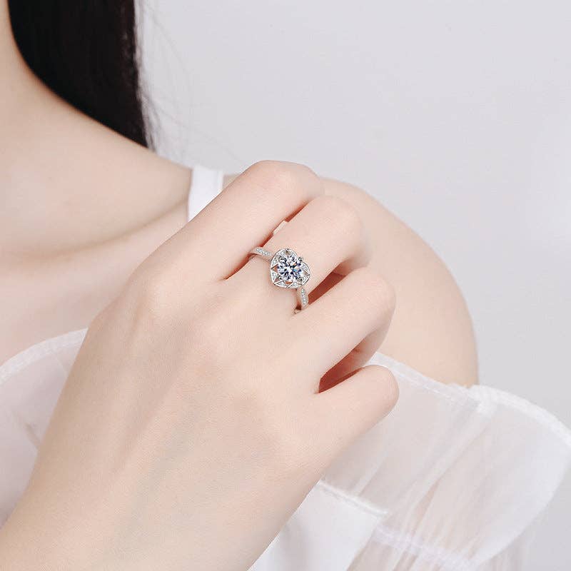 Emma Ring: Moissanite Heart Engagement Ring | 925 Sterling Silver Jewelry