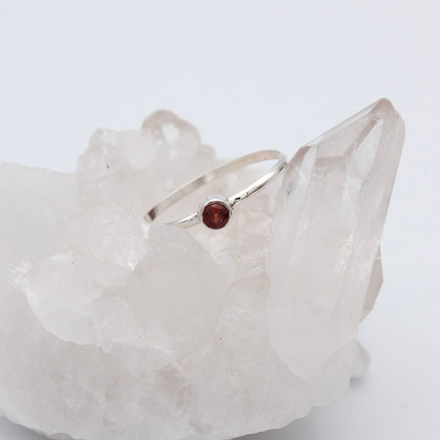 Dainty Garnet Tube Ring | 925 Sterling Silver Jewelry