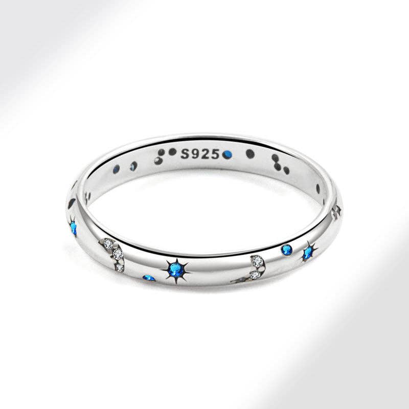 Blue Moon Star Stacking Band Ring | 925 Sterling Silver Jewelry